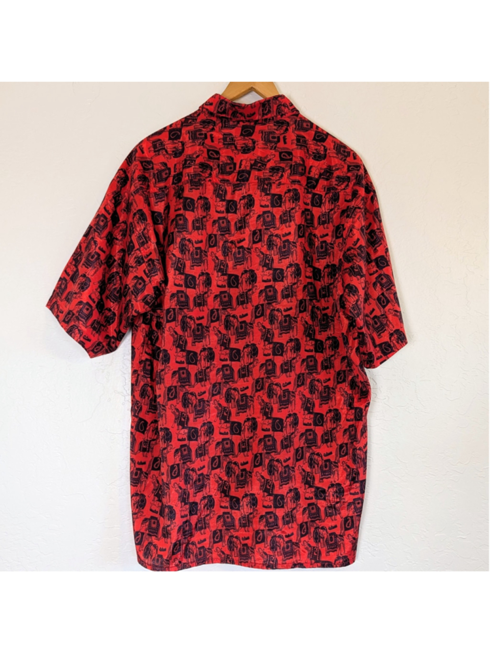 Thai Silk Elephant Print Shirt Mens XL Red Black Button Up Resort Festival - Picture 6 of 8